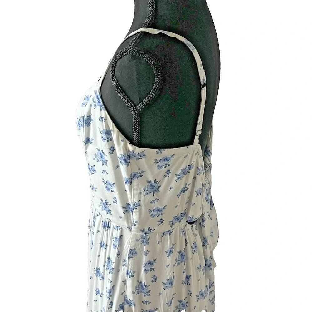 Blue Floral Babydoll Mini Dress Women's M Tiered Ditsy Cottagecore - Picture 7 of 9
